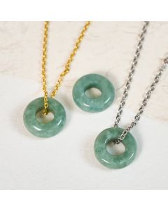 Buddha Stones Green Jade Peace Buckle Abacus Luck Necklace Pendant - Natural Jade(Color&Size May Vary) / Silver