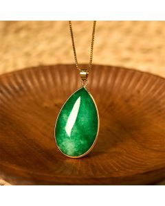 Buddha Stones Green Jade Water Drop Pattern Abundance Necklace Pendant - Jade(Prosperity♥Abundance)