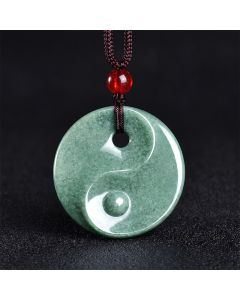 Buddha Stones Green Jade Yin Yang Balance Braided Cord Necklace - Jade Yin Yang