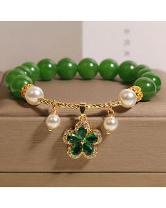 Buddha Stones Green Jasper Pearl Flower Balance Bracelet - Green Jasper(Wrist Circumference:15-17cm)