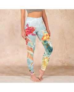 Buddha Stones Green Koi Fish White Lotus Water Ripples Print Gym Leggings Women's Yoga Pants - Honeydew / US18，UK/AU22，EU50 (4XL)