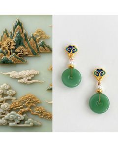 Buddha Stones Green Liuli Round Peace Buckle Fortune Dangle Earrings - Peace Buckle(Copper Plated With 925 Sterling Silver Posts)