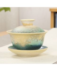 Buddha Stones Green Ocean Waves Design Porcelain Ceramic Gaiwan Sancai Teacup Kung Fu Tea Cup And Saucer With Lid - 13.5cm*9.5cm*150ml