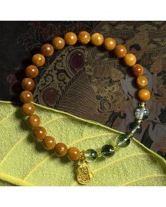 Buddha Stones Green Phantom Citrine Rutilated Quartz Super Seven Crystal Confidence Bracelet - South Red Agate Kuka Seed(Wrist Circumference: 14-16cm)