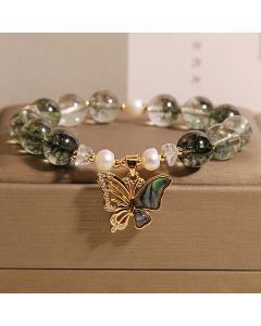 Buddha Stones Green Phantom Pearl Accent Butterfly Growth Beaded Bracelet - Green Phantom(Lucky ♥ Positive)