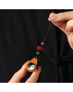 Buddha Stones Green Sandalwood Bagua Yin Yang Protection Gourd Phone Hanging Decoration - Rosewood(Warmth ♥ Compassion)