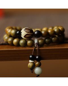 Buddha Stones Green Sandalwood Bodhi Seed Lotus Soothing Double Wrap Bracelet - Green Sandalwood(Cure♥Positive)
