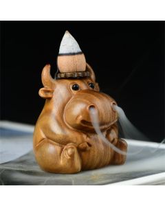 Buddha Stones Green Sandalwood Cute Calf Pattern Meditation Backflow Incense Burner Decoration - Green Sandalwood Calf 55*47*44mm