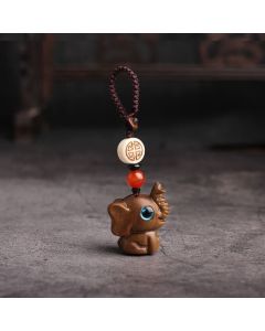Buddha Stones Green Sandalwood Elephant STRENGTH Braided Keychains - Peace Chinese Red Sandalwood