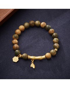 Buddha Stones Green Sandalwood Fu Character Bamboo Soothing Bracelet - Green Sandalwood(Wrist Circumference: 14-16cm)