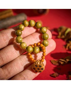 Buddha Stones Green Sandalwood Lotus Pod Healing Hand-Polished Tactile Meditation Beads Decorations - Sandalwood(Protection ♥ Calm)