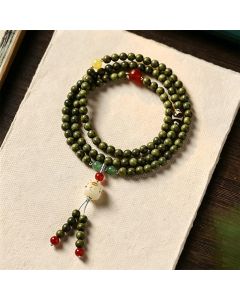 Buddha Stones Green Sandalwood Serenity Hand-Woven Cat Charm Retro Ethnic Mala - Green Sandalwood (Calm Energy ♥ Spiritual Balance)