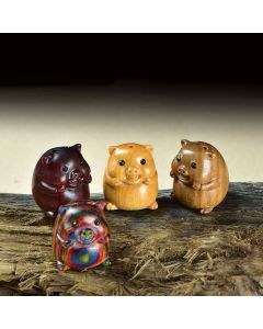 Buddha Stones Green Sandalwood Small Leaf Red Sandalwood Cute Pig Animals Positive Decoration - Rainbow Eucalyptus Pig(25*23*23mm)