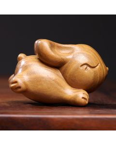 Buddha Stones Green Sandalwood Small Mini Cute Rabbit Bunny Peace Decorations - Large 7cm