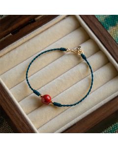 Buddha Stones Handmade String Cinnabar Buckle Blessing Bracelet - Cinnabar / 20cm
