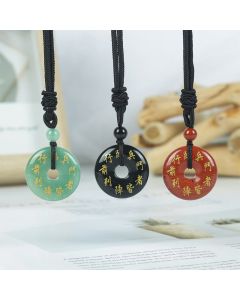 Buddha Stones Green Tara Mantra Natural Various Crystal Black Obsidian Fulfilment Necklace Pendant - Picture Jasper