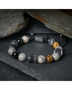 Buddha Stones Grey Jasper Lava Rock Silver Sheen Obsidian Tiger Eye Healing Bracelet - Grey Jasper(Wrist Circumference: 15-17cm)