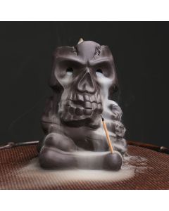 Buddha Stones Halloween Skull Head Purple Clay Healing Incense Burner Decoration - Halloween Skull Head 11.3*7.9*8.6cm