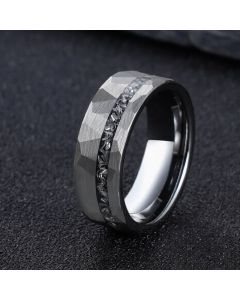 Buddha Stones Hammered Texture Tungsten Steel Strength Ring - 21.4mm