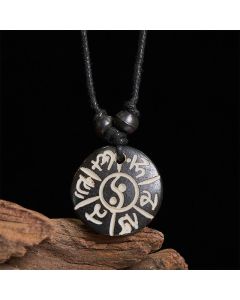 Buddha Stones Hand Carved Bone Bead Om Mani Padme Hum Yin Yang Protection Necklace - Om Mani Padme Hum(Love ♥ Focus)