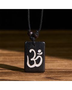 Buddha Stones Hand Carved Bone Bead OM Tibetan Mindfulness Pendant Necklace - OM(Mindfulness ♥ Connection)