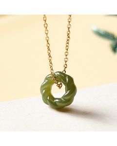 Buddha Stones Hand Carved Hetian Jade Fried Dough Twists Blessing Vintage Necklace - 925 Sterling Silver(Blessing♥Calm) / Natural Jade(Color May Vary)