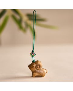 Buddha Stones Hand Carved Sandalwood Goat Positive Keychains - Green