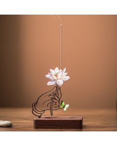 Buddha Stones Hand Lotus Butterfly Enlightenment Upright Incense Burner - Pink