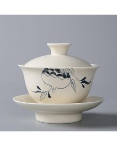Buddha Stones Hand Painted Pomegranate Hibiscus Pine Lotus Ceramic Gaiwan Sancai Teacup Kung Fu Tea Cup And Saucer With Lid - 9*10cm*170ml / Lotus