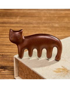 Buddha Stones Hand-Polished Sandalwood Cat Shape Grounding Massage Comb - Textured Natural Wood(Grounding ♥ Balance)