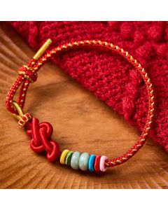 Buddha Stones Hand-Woven Chinese Knotting Luck Jade String Bracelet - Red(Wrist Circumference: 5.9-7.1 in / 15-18cm)