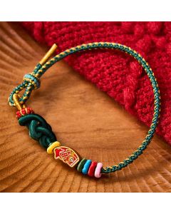 Buddha Stones Hand-Woven Colorful Green String Koi Fish Protection Rope Bracelet - Green(Wrist Circumference: 5.9-7.1 in / 15-18cm)