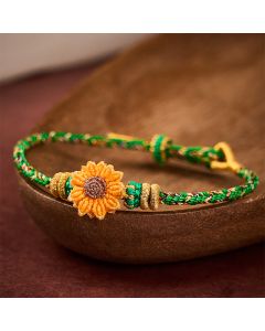 Buddha Stones Hand-Woven Colorful Green Yellow String Sunflower Hope Bracelet - Sunflower(Wrist Circumference: 5.51-7.48 in / 14-19cm)