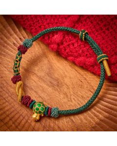 Buddha Stones Hand-Woven Copper Turtle Red String Protection Bracelet - Green String
