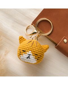 Buddha Stones Hand-Woven Crochet Cute Cat Head Bag Harmony Keychains - Orange Cat