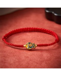 Buddha Stones Hand-Woven Cyan Flower Koi Fish Protection Red Rope Bracelet - Red(Wrist Circumference: 5.9–8.3 in / 15–21 cm)