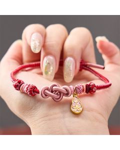 Buddha Stones Hand-Woven "Get Rich Quickly" Gourd Strength Pink String Bracelet - Pink With Gourd Accessory