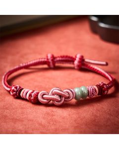 Buddha Stones Hand-Woven Jade Beads Luck Pink String Bracelet - Pink With Jade Beads