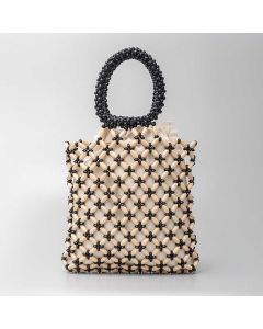 Buddha Stones Hand-woven Lozenge Wooden Beads Handbag - Beige 23*23*2.5cm