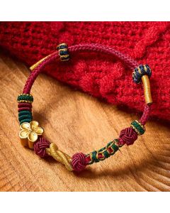Buddha Stones Hand-Woven Multicolor Cord Chinese Knotting Peach Blossom Luck Couple Bracelet - Navy Blue(Wrist Circumference 15-18cm)