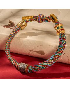 Buddha Stones Hand-Woven Om Mani Padme Hum Five Elements Wuxing Wisdom Tibetan Braided Bracelet - Multicolor(Wrist Circumference: 5.9–6.7 in / 15–17 cm)