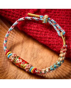 Buddha Stones Hand-Woven Peach Blossom Koi Fish Success Rope Bracelet - Koi Fish(Wrist Circumference: 5.51-7.48 in / 14-19cm)