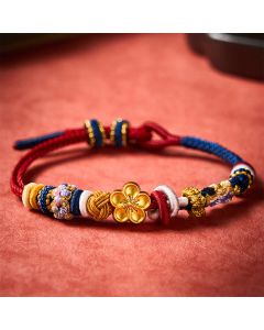 Buddha Stones Hand-Woven Peach Blossom Strength Red Navy String Bracelet - Red Navy(Wrist Circumference: 5.9-7.1 in / 15-18cm)