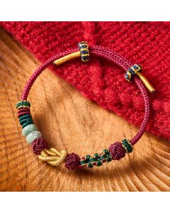 Buddha Stones Hand-Woven Peach Blossoms Luck Jade Beads Red String Bracelet - Red(Wrist Circumference: 5.9-7.1 in / 15-18cm)