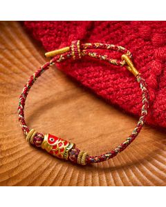 Buddha Stones Hand-Woven Red String Koi Fish Flower Protection Bracelet - Red With Koi Fish Accessory