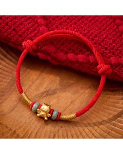 Buddha Stones Hand-Woven Red String Jade Lucky Cat Beads Connection Bracelet - Jade & Red String(Wrist Circumference: 6.3-7.1 in (16-18 cm))