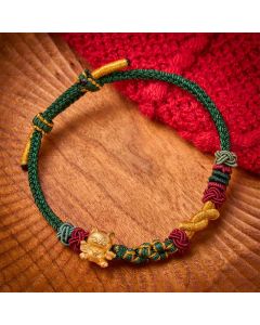 Buddha Stones Hand-Woven Red String Lucky Cat Protection Bracelet - Green String