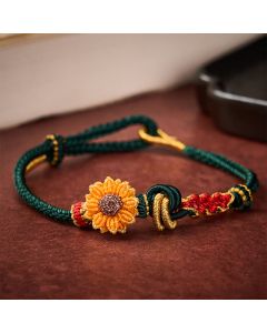 Buddha Stones Hand-Woven Red String Peach Blossom Sunflower Luck Bracelet - Red(Wrist Circumference: 5.51-7.48 in / 14-19cm)