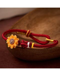 Buddha Stones Hand-Woven Red String Sunflower Luck Bracelet - Green(Wrist Circumference: 5.51-7.48 in / 14-19cm)