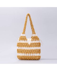 Buddha Stones Hand-woven Round Wooden Beads Shoulder Bag - Black 20*4*20cm